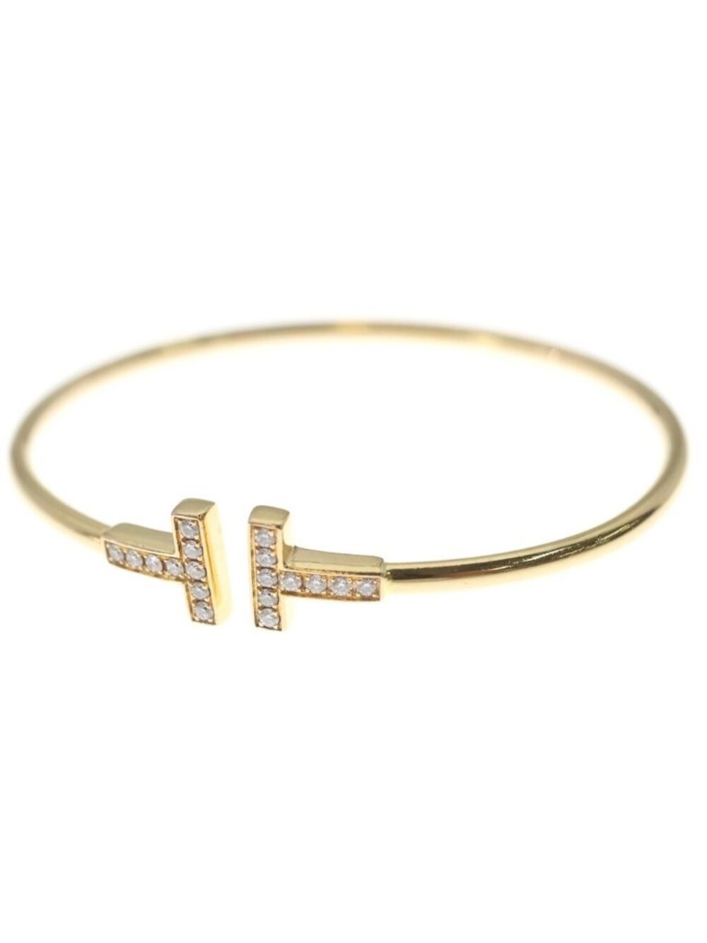 Tiffany & Co T Wire Diamond Bracelet Bangle Yellow Gold 18K